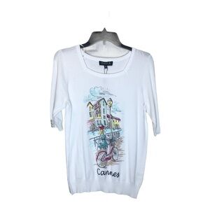 Joseph A White Cannes Graphic Square Neck Artsy Novelty Sweater sz M NWT